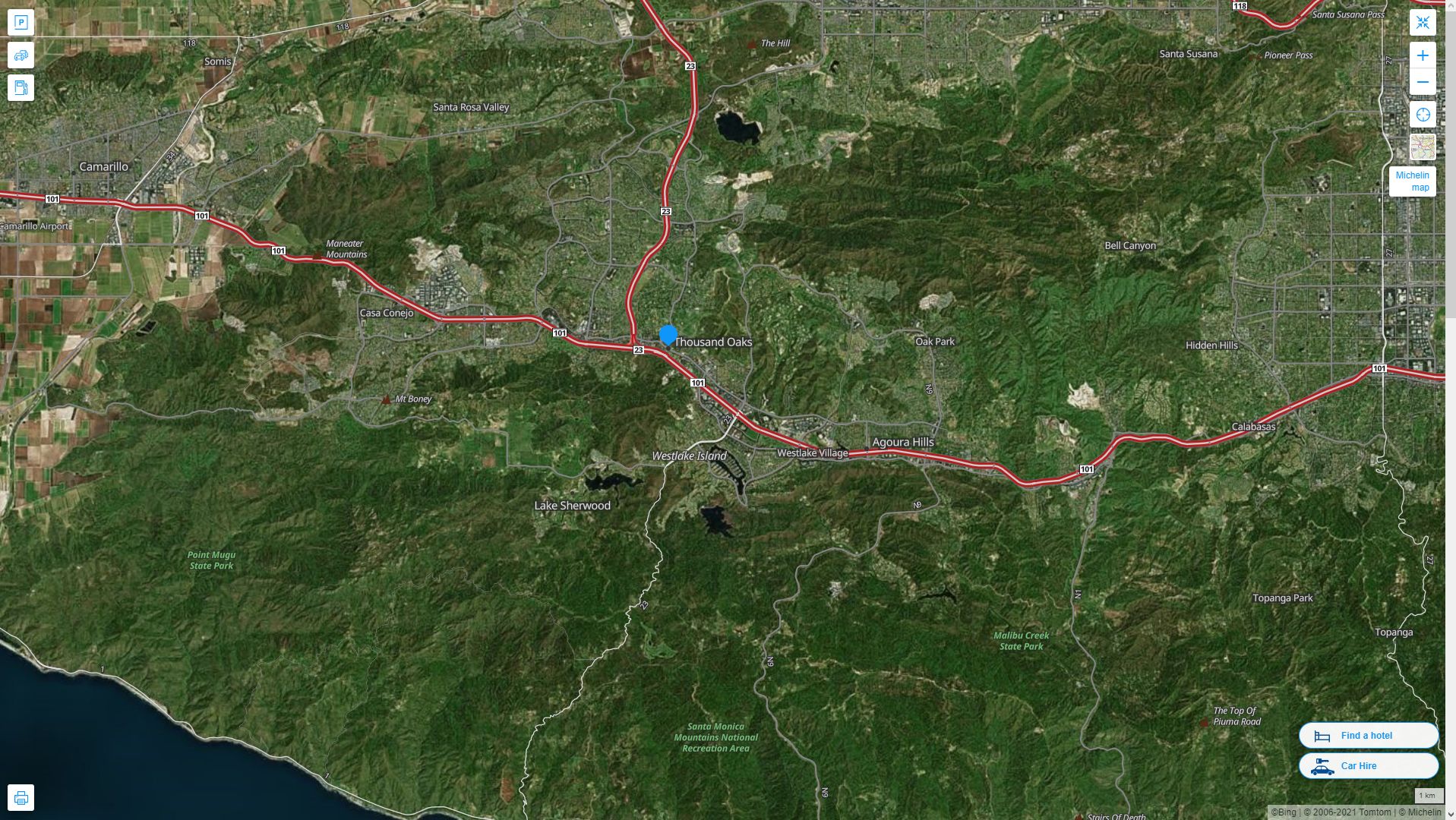 Thousand Oaks California Highway and Road Map with Satellite View
